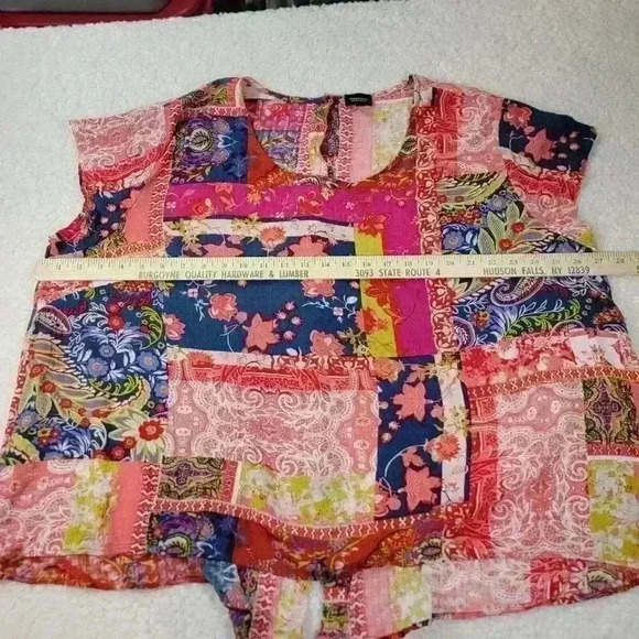 Jones New York Top Artsy Patchwork Print Flowy Boho Hi Low Blouse Womens 3X - Picture 16 of 16